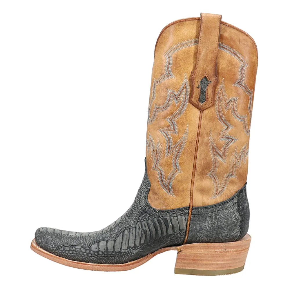 Ostrich Leg Embroidery Narrow Square Toe Cowboy Boots