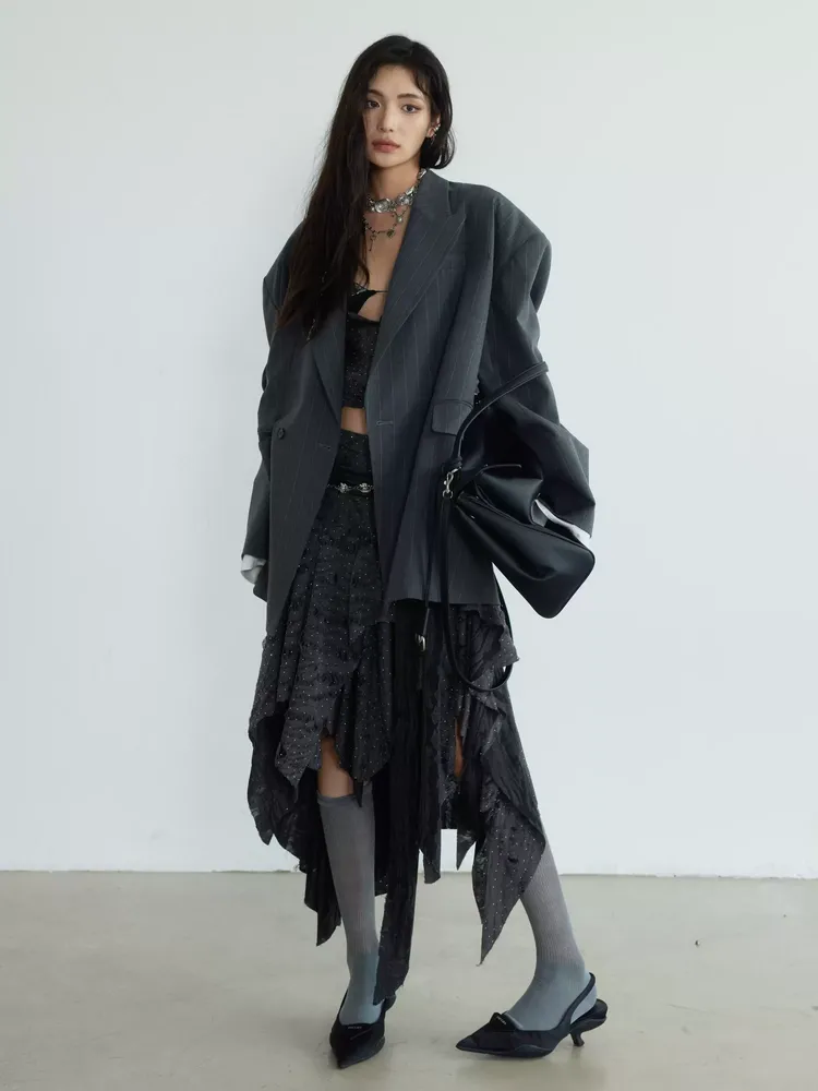 Oversize Big-Silhouette Drop-Shoulder Stripe Jacket