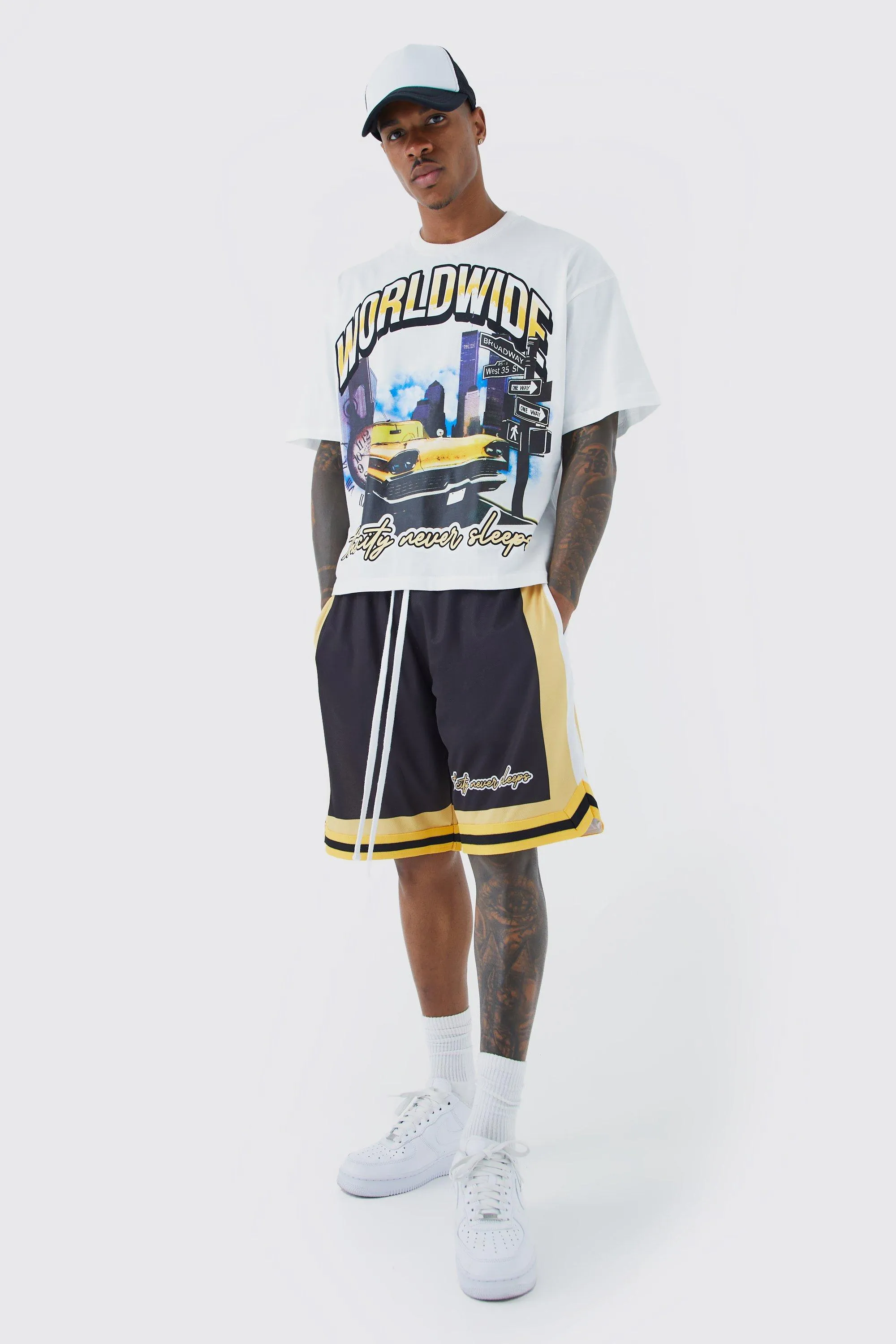 Oversized Boxy Worldwide Basketball Short Set | boohooMAN UK