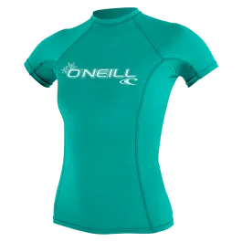 O'Neill Basic Skins Womens Short Sleeve Rash Vest - Light Aqua