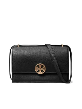 Pebbled Texture Goldtone Logo Shoulder Bag