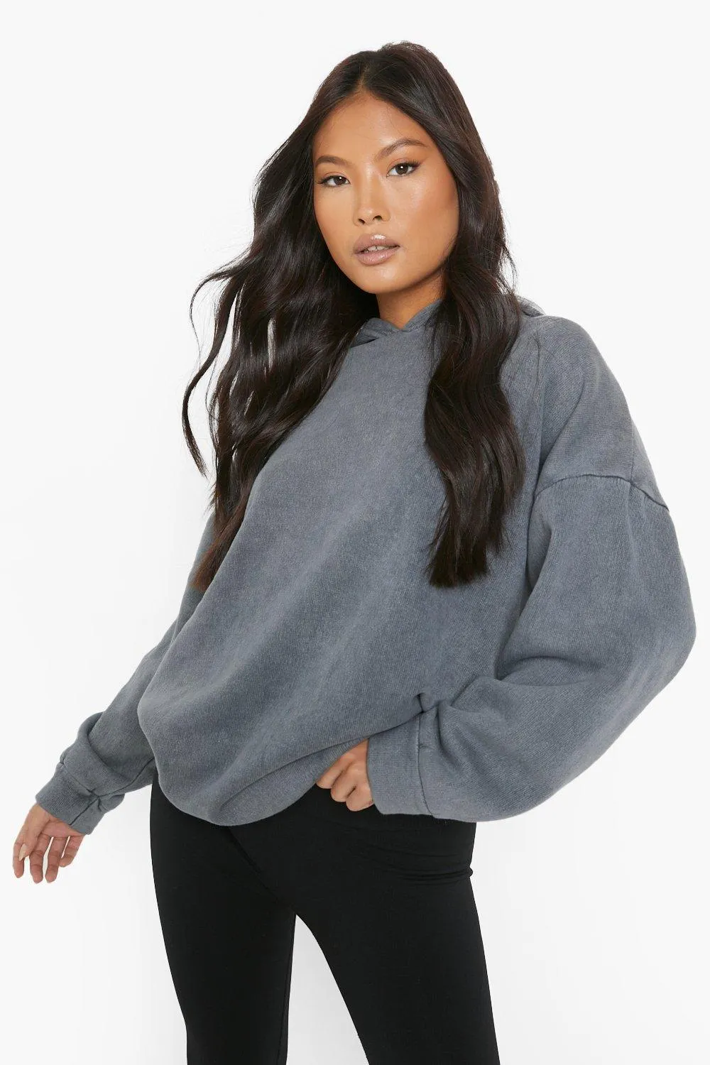 Petite Oversized Acid Wash Hoodie