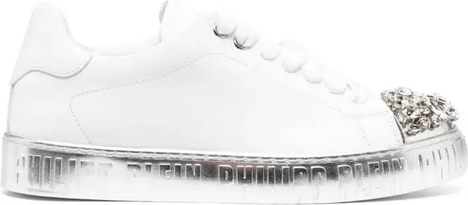 Philipp Plein crystal-embellished lace-up leather sneakers White