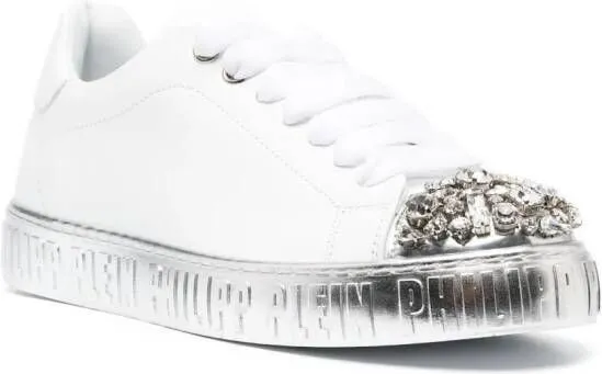 Philipp Plein crystal-embellished lace-up leather sneakers White