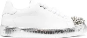 Philipp Plein crystal-embellished lace-up leather sneakers White