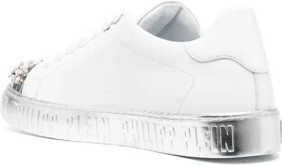 Philipp Plein crystal-embellished lace-up leather sneakers White