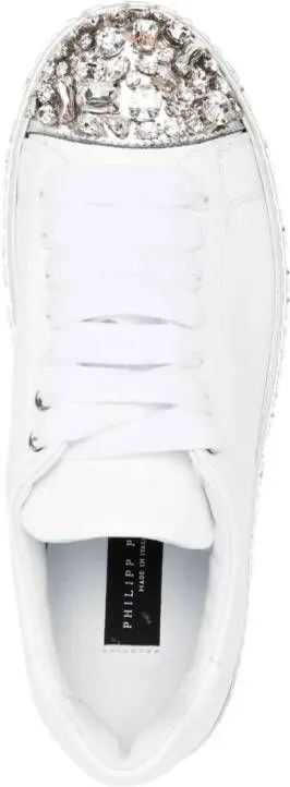 Philipp Plein crystal-embellished lace-up leather sneakers White