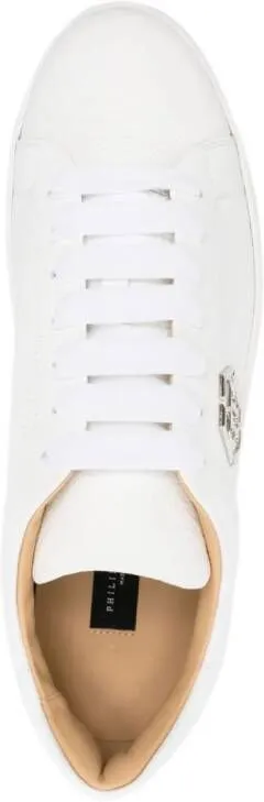 Philipp Plein logo-plaque pebbled leather sneakers White