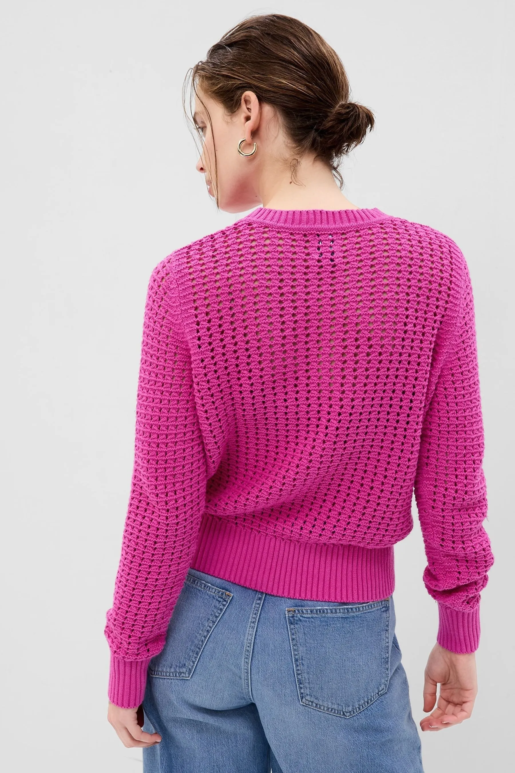 Pink Crochet Crewneck Jumper