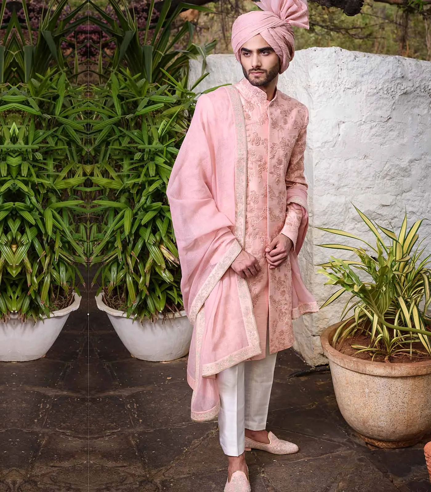 Pink rawsilk Sherwani Set