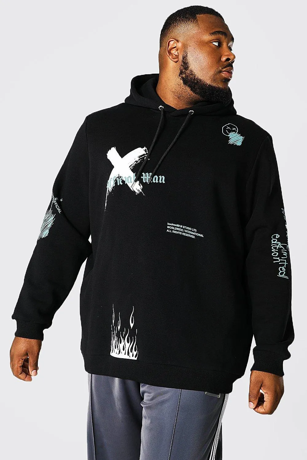 Plus Man Graffiti Print Hoodie