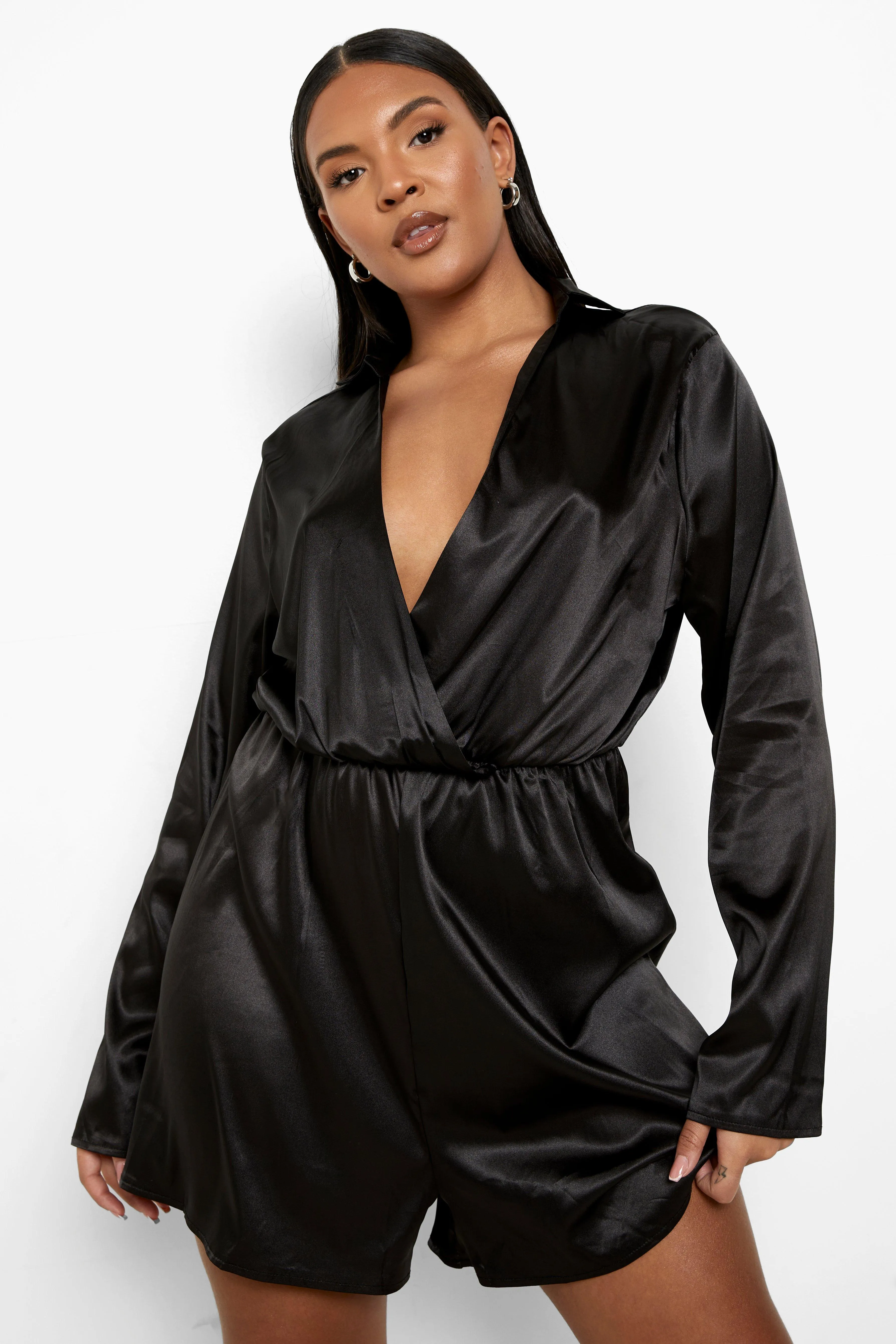 Plus Satin Collar Romper