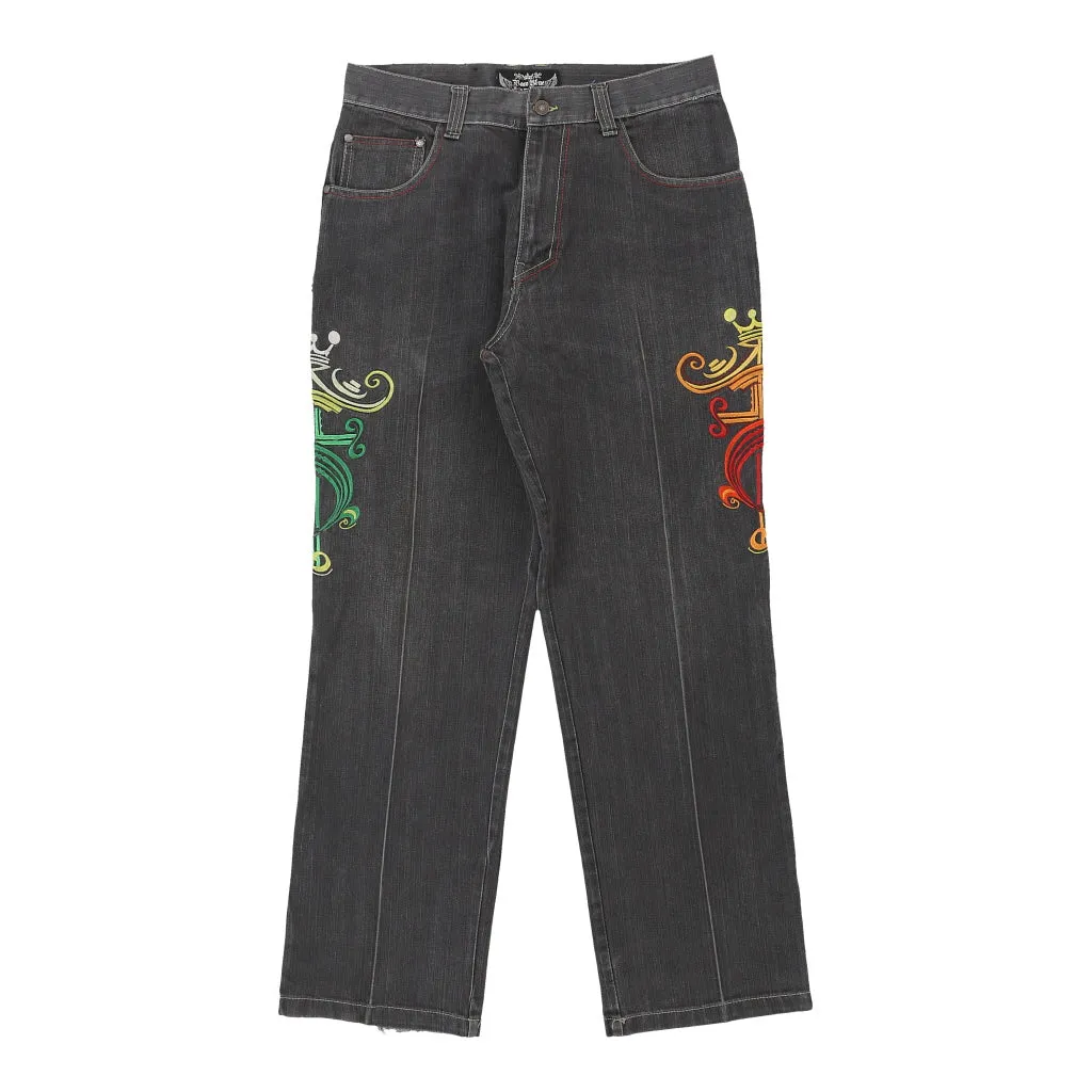 Raiv Blue Embroidered Jeans - 34W 32L Black Cotton