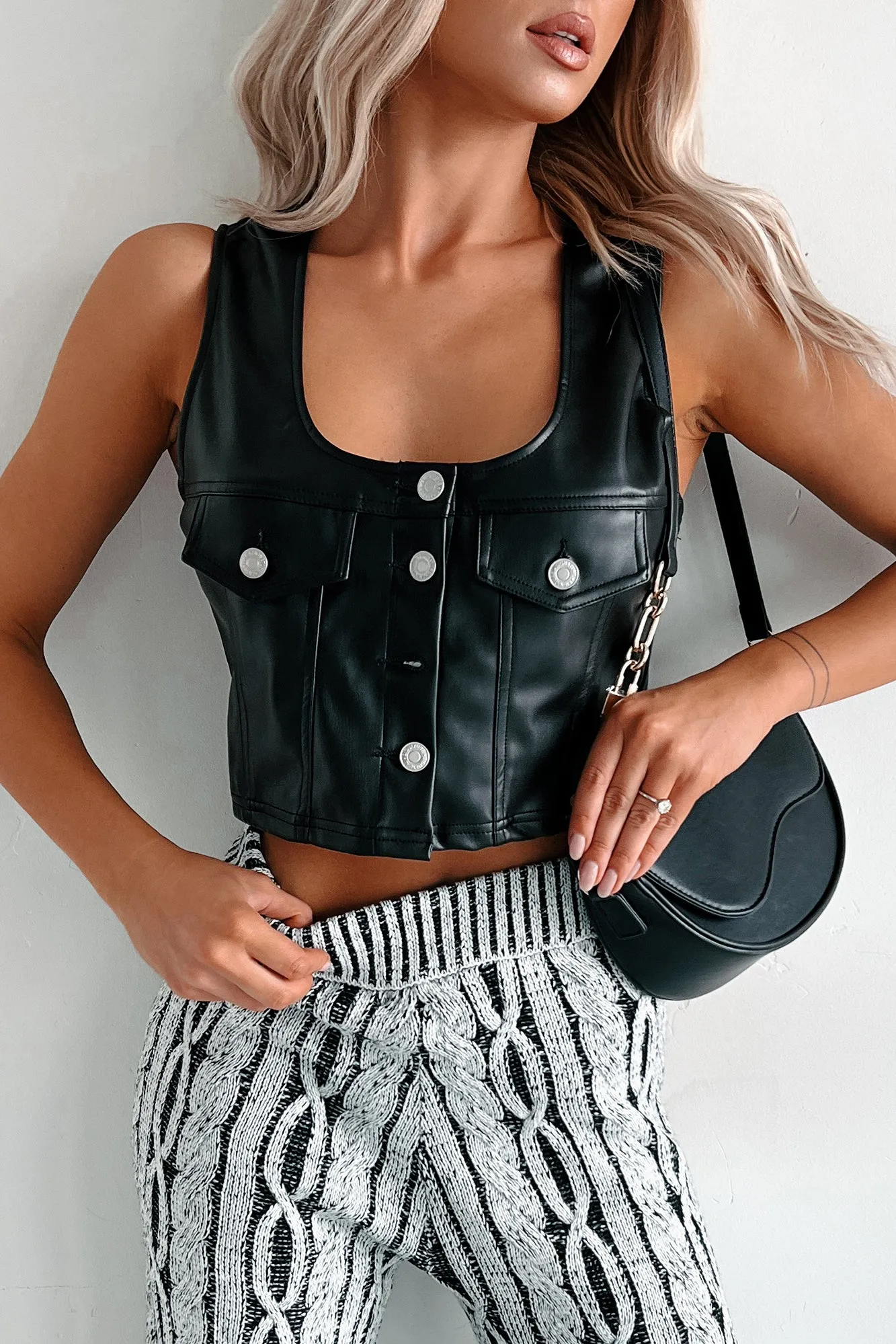 Ria Sleeveless Pleather Vest (Black)