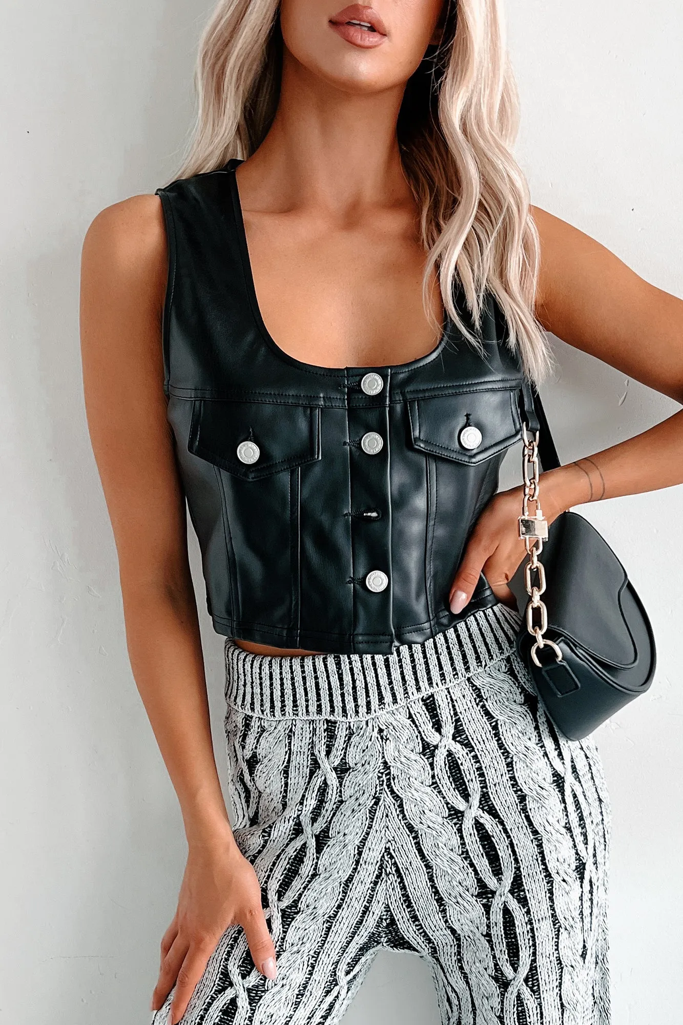 Ria Sleeveless Pleather Vest (Black)