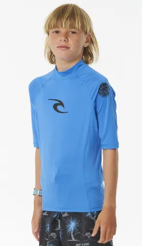 Rip Curl Brand Wave Boys UPF Short Sleeve Rash Vest - Blue Gum