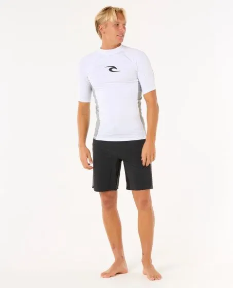 Rip Curl Wave UPF Performance Mens Short Sleeve Rash Vest - White