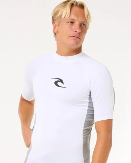 Rip Curl Wave UPF Performance Mens Short Sleeve Rash Vest - White