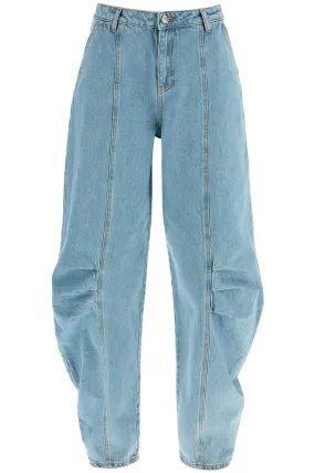 Rotate Beige Blue Denim Sculptural Design Jeans