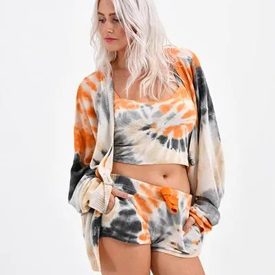 Sahara Cashmere Oversized Cardigan - Tie Dye Orange