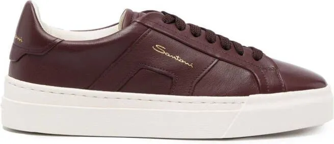 Santoni logo-print leather low-top sneakers Red