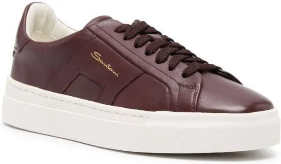 Santoni logo-print leather low-top sneakers Red