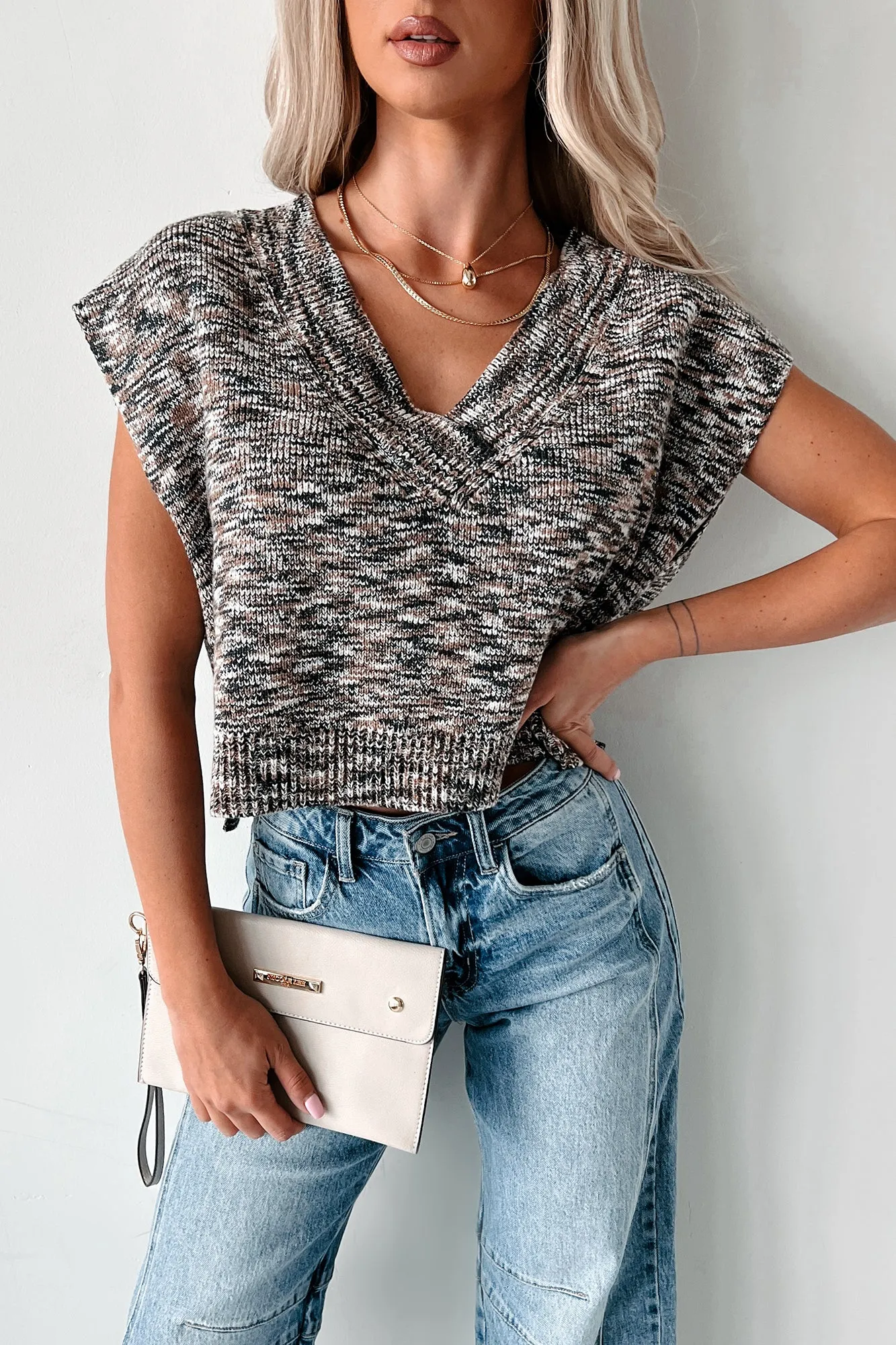 Seasonal Sophistication Cropped Sweater Vest (Dark Brown)