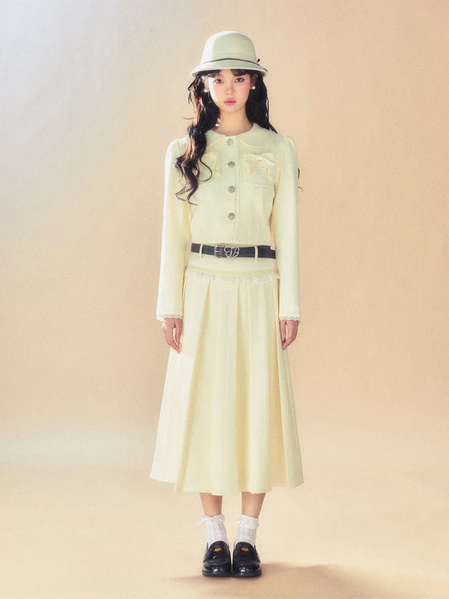 Set-Up Ribbon Feminine Lace Chic Jacket&Long-Skirt