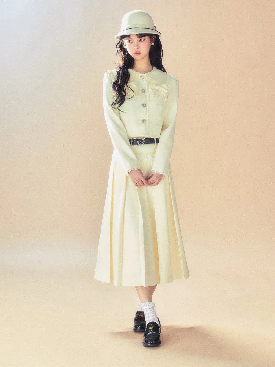 Set-Up Ribbon Feminine Lace Chic Jacket&Long-Skirt