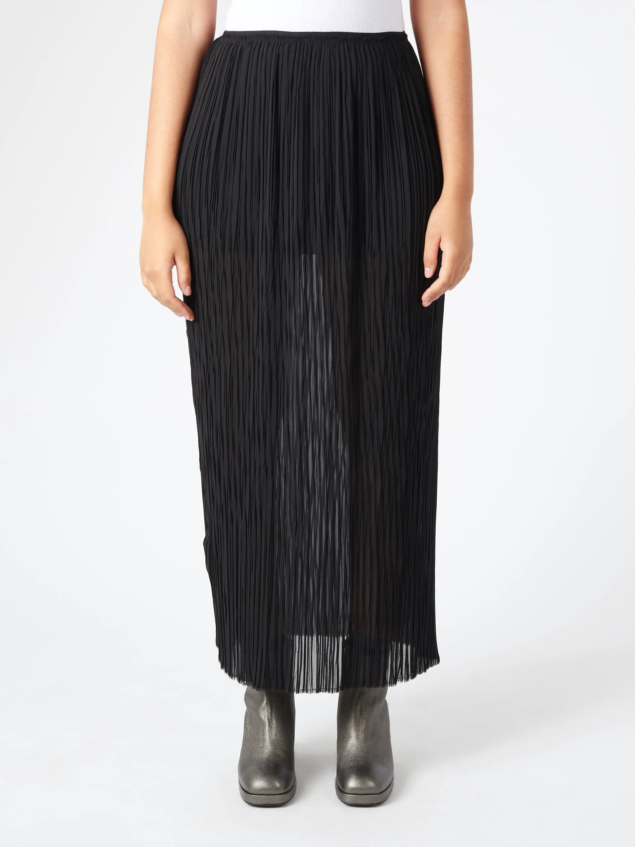 Sheer Plissé Long Skirt