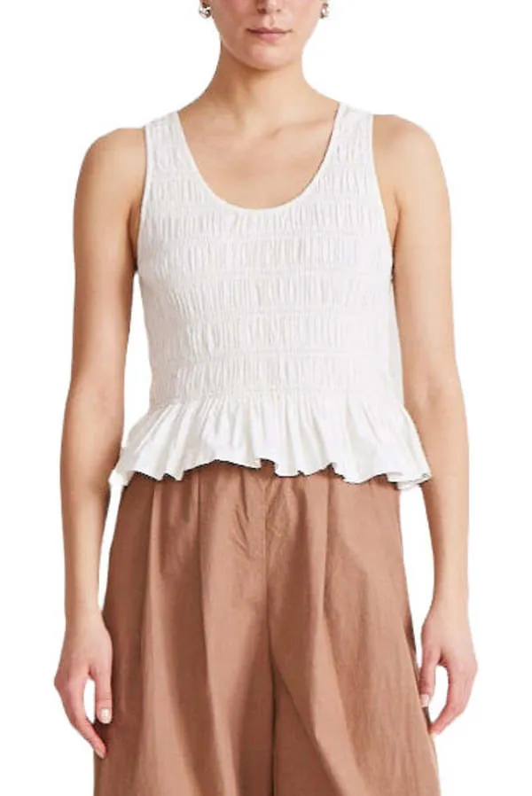 Smocked Ruffle Tank - Cream