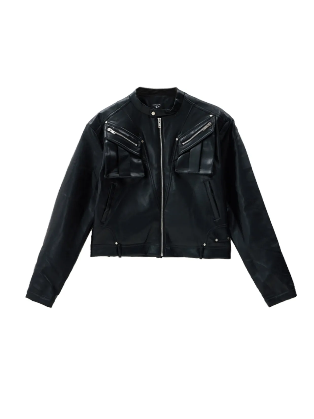 Stand Collar Zipper Short Leather Jacket