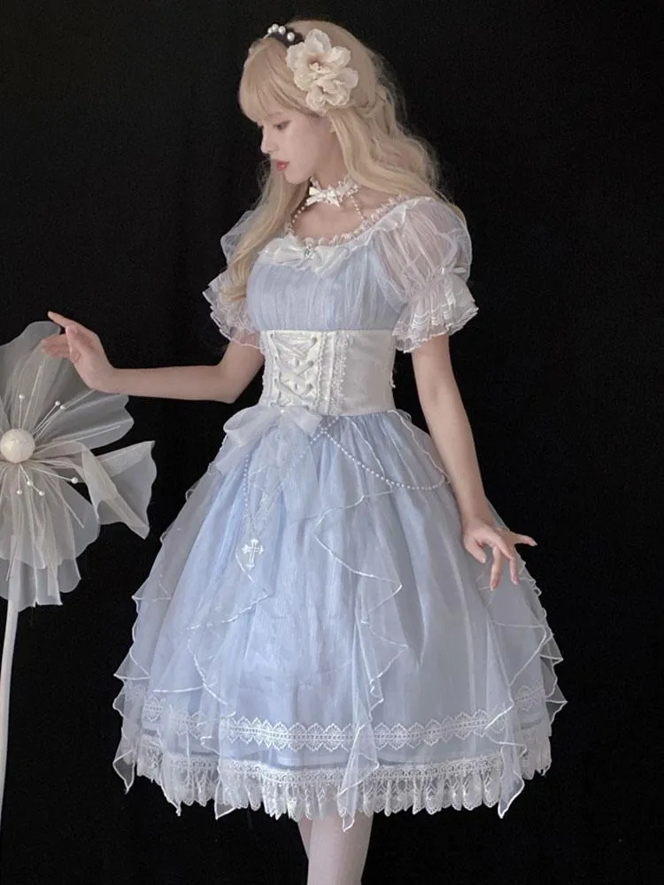 Sweet Lolita Dress Polyester Short Sleeves Dress