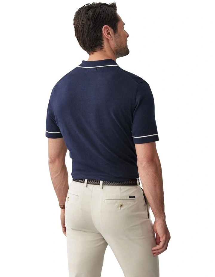 Tipped Knit Polo in Navy