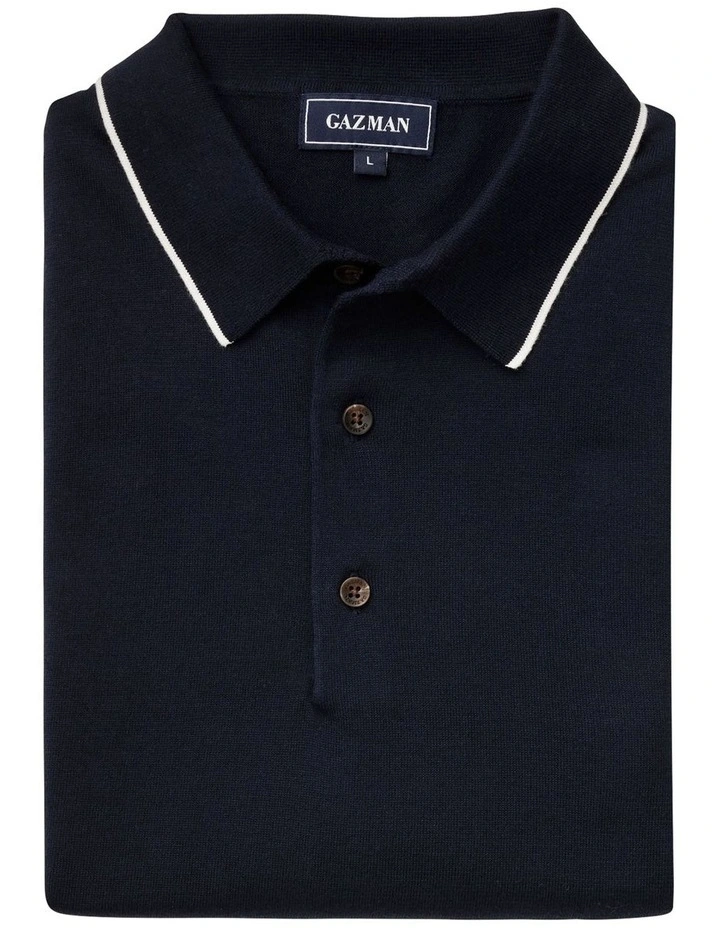 Tipped Knit Polo in Navy
