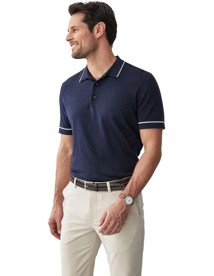 Tipped Knit Polo in Navy