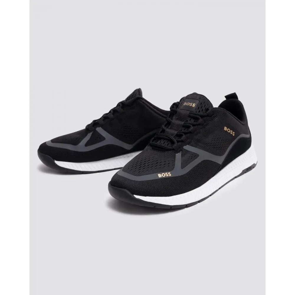 Titanium_Runn Mens Mesh Lace-Up Trainers With Suede Trims