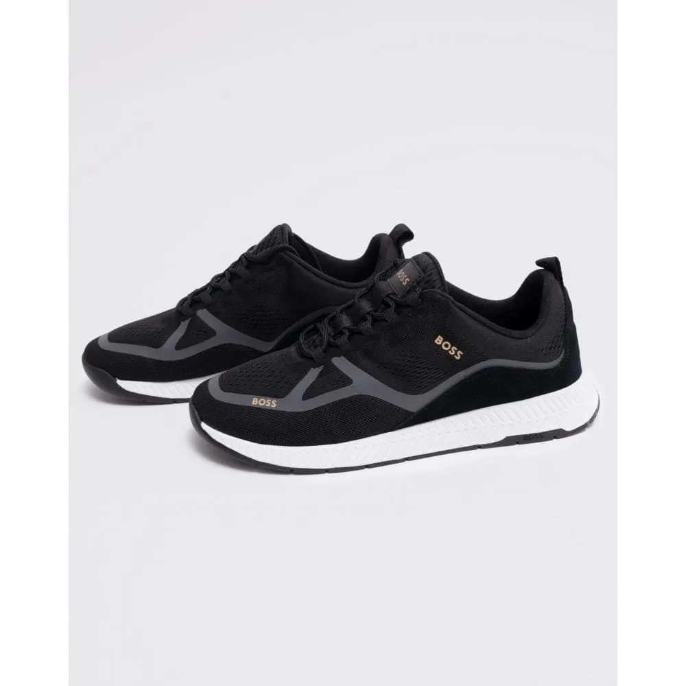 Titanium_Runn Mens Mesh Lace-Up Trainers With Suede Trims