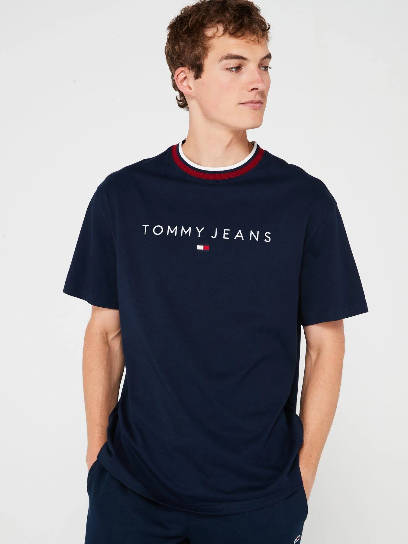 Tommy Jeans Regular Fit Linear Logo Ringer T-shirt - Navy