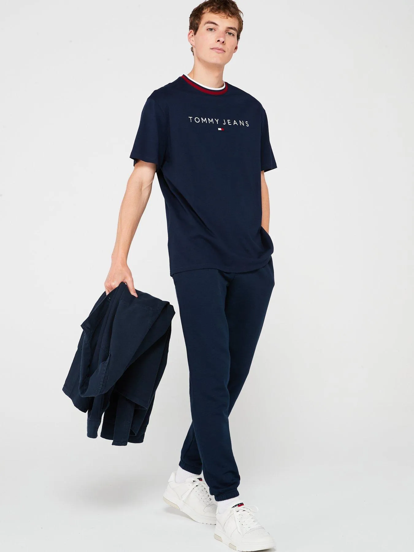 Tommy Jeans Regular Fit Linear Logo Ringer T-shirt - Navy