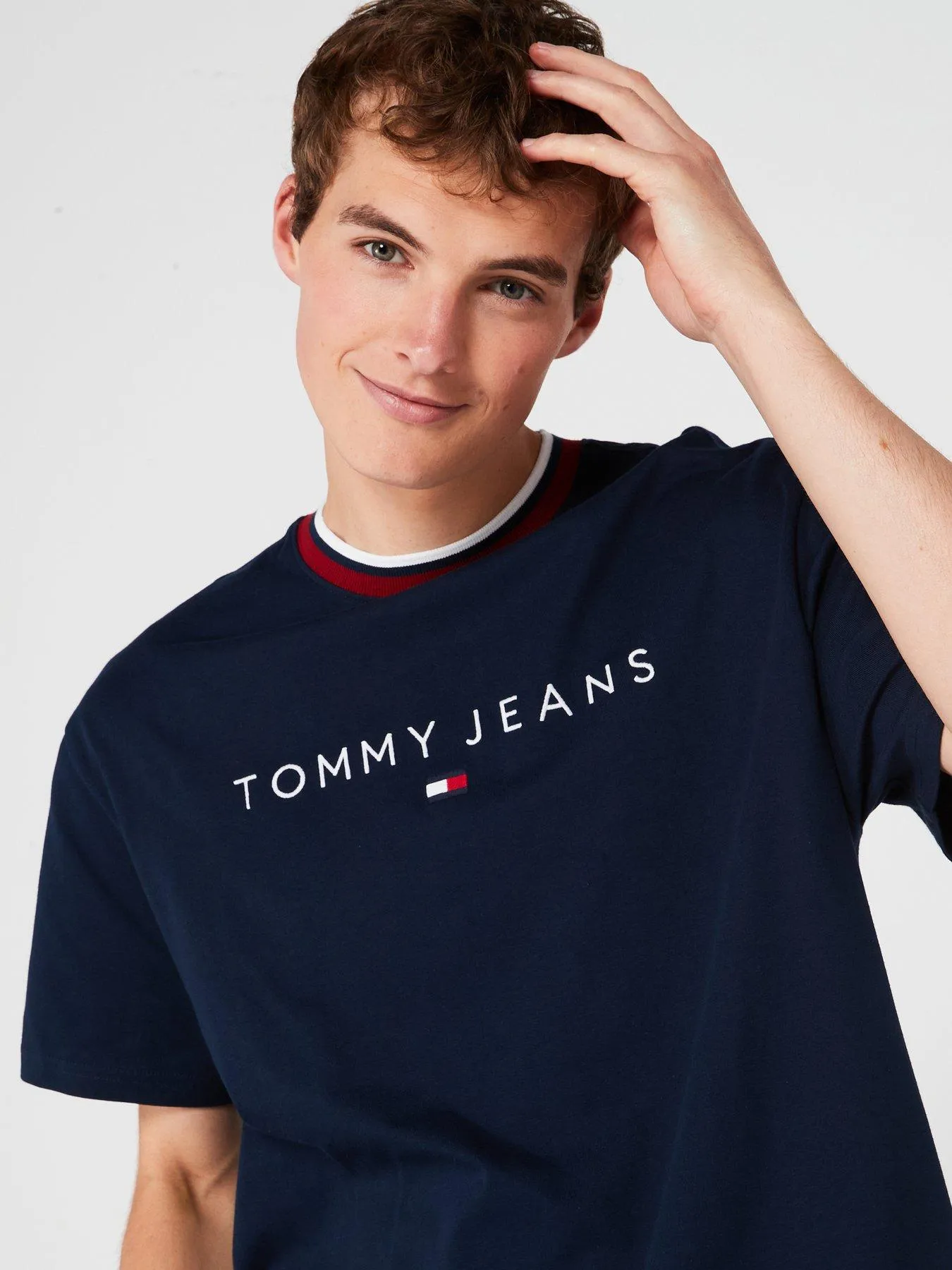 Tommy Jeans Regular Fit Linear Logo Ringer T-shirt - Navy