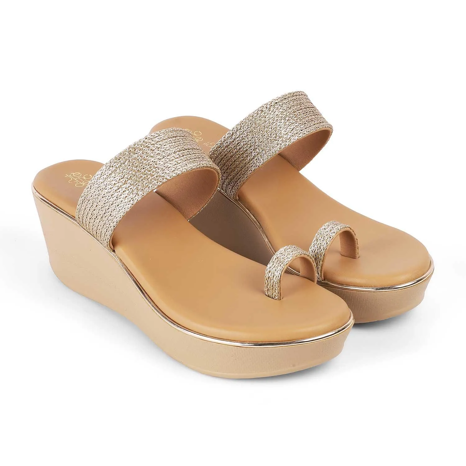 Tresmode Adriana Gold Women's Dress Wedge Sandals