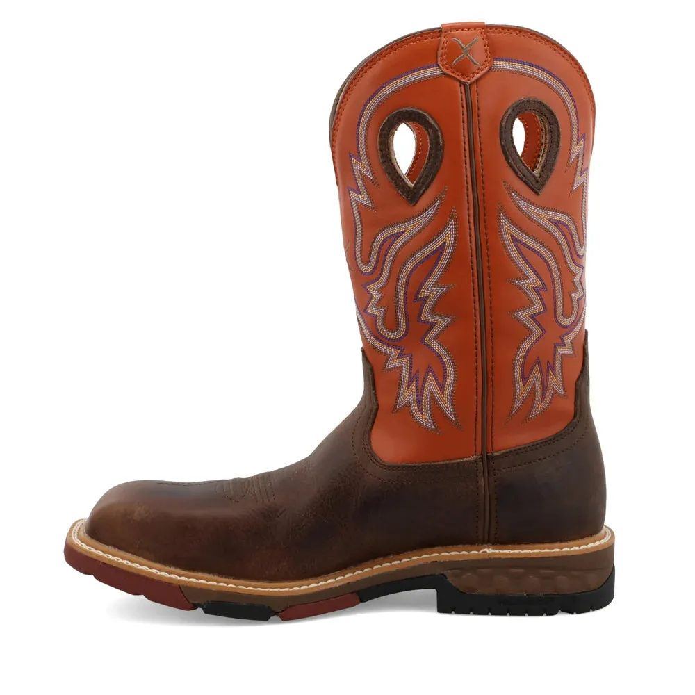 Twisted X Men's 12 Western Nano Toe Work Boot in Brown & Orange