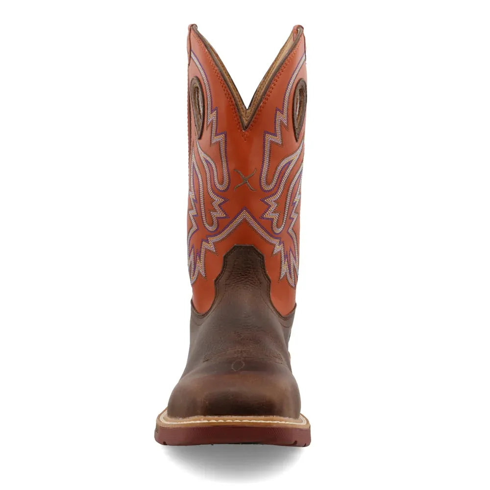 Twisted X Men's 12 Western Nano Toe Work Boot in Brown & Orange