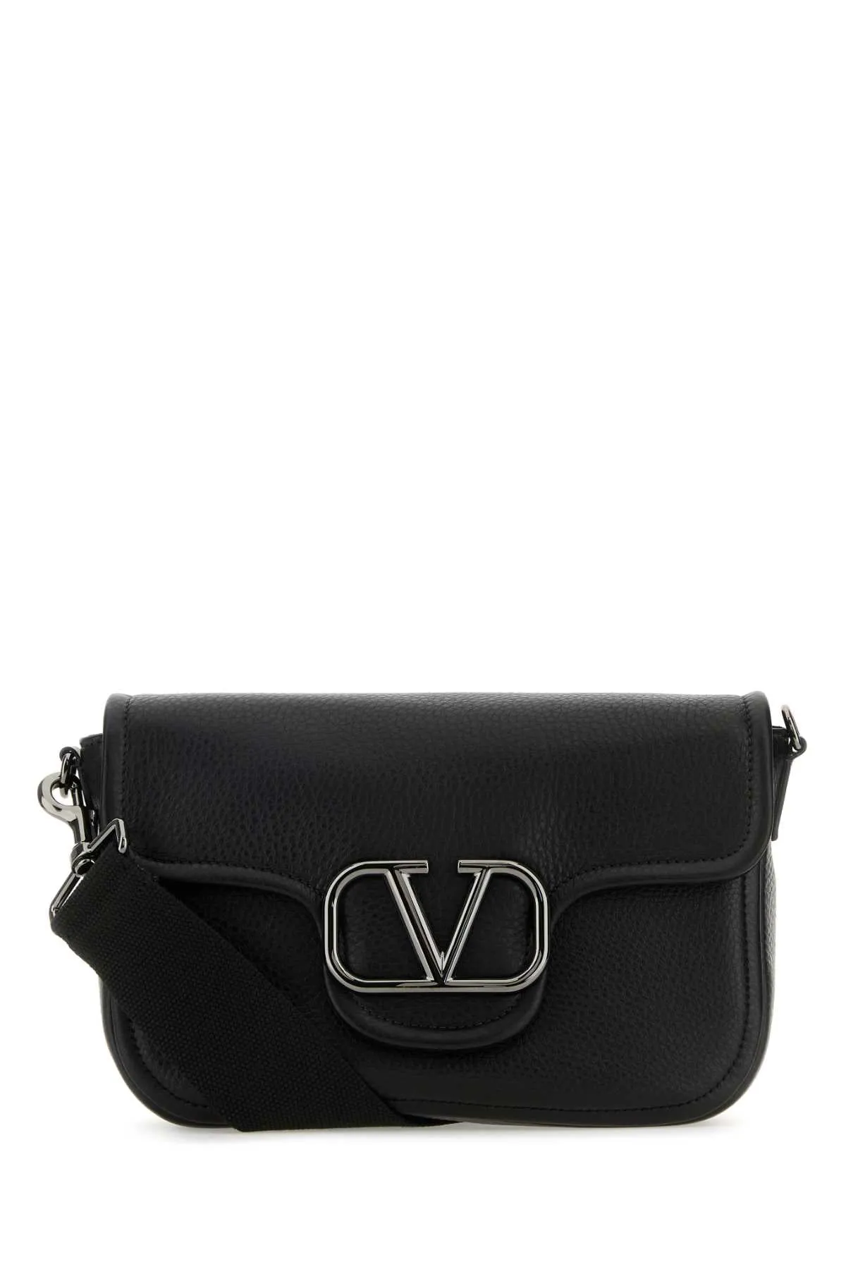 Valentino Garavani Black Leather V Logo Crossbody Bag