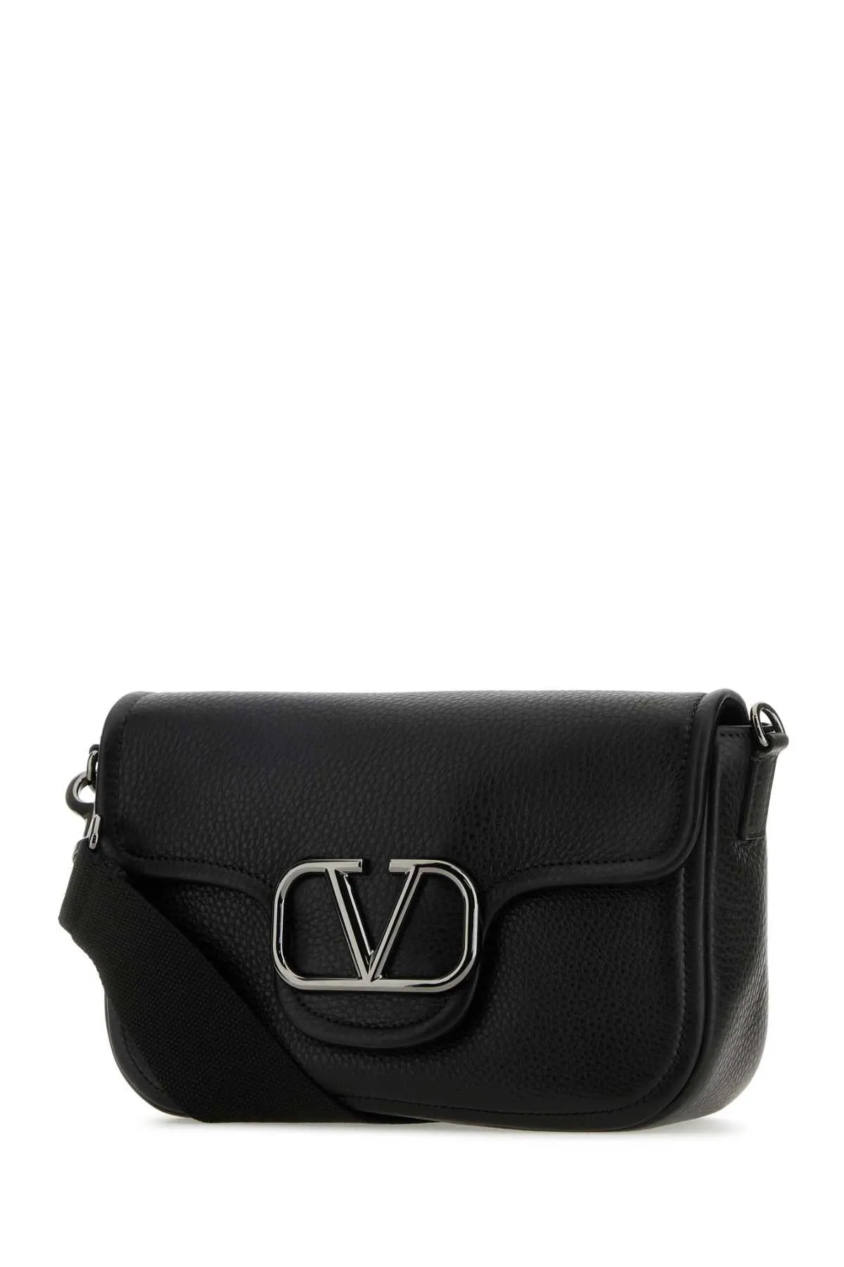 Valentino Garavani Black Leather V Logo Crossbody Bag