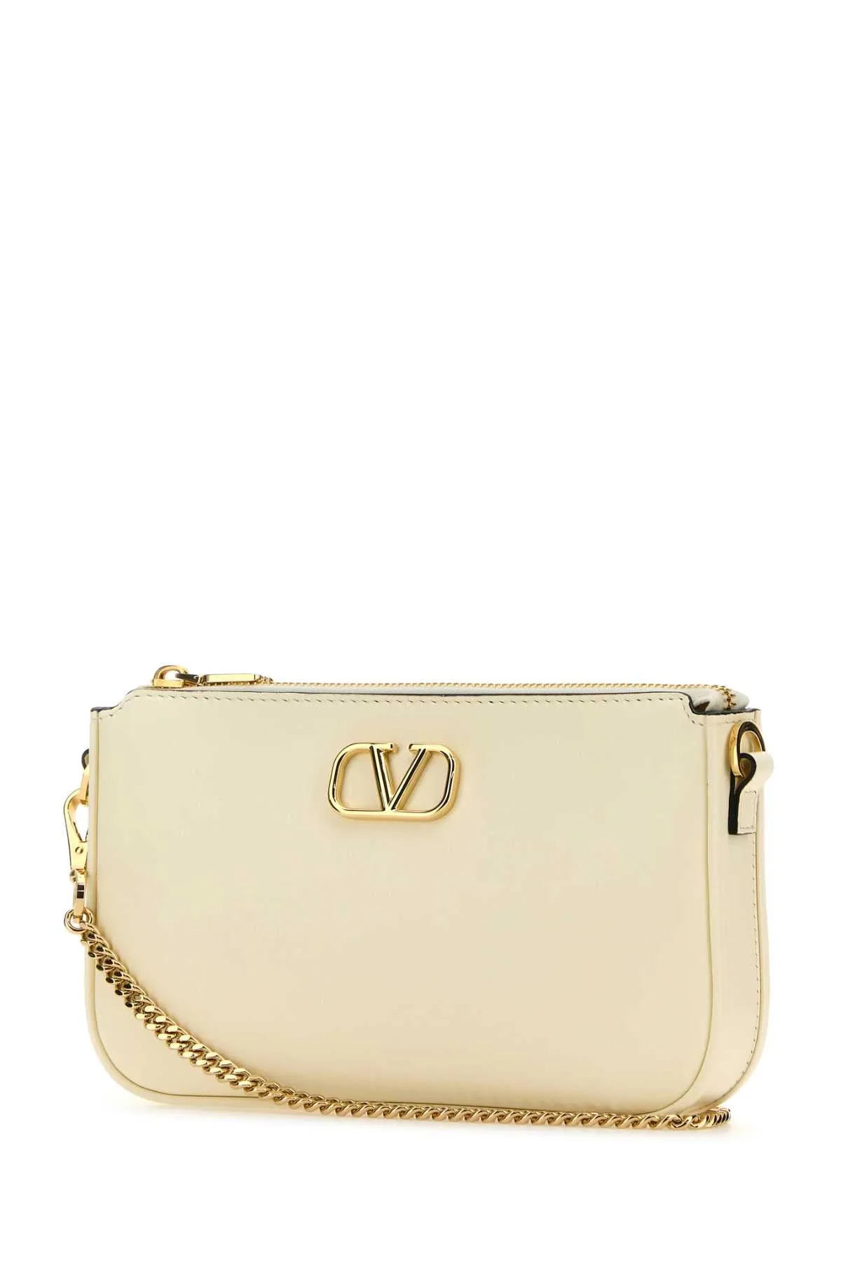 Valentino Garavani Ivory Leather V Logo Crossbody Bag