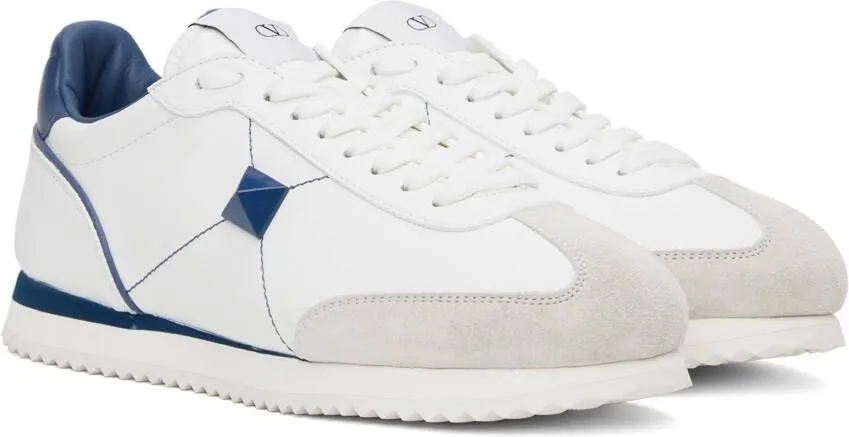 Valentino Garavani White & Blue Stud Around Sneakers