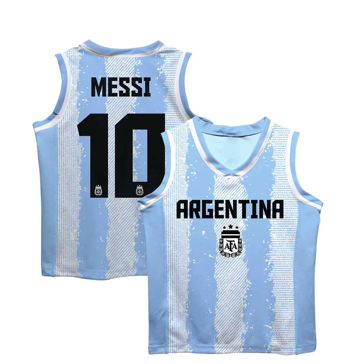 Vive La Fete Lionel Messi Argentina National Team Toddler Light Blue Painted Stripes Basketball Jersey