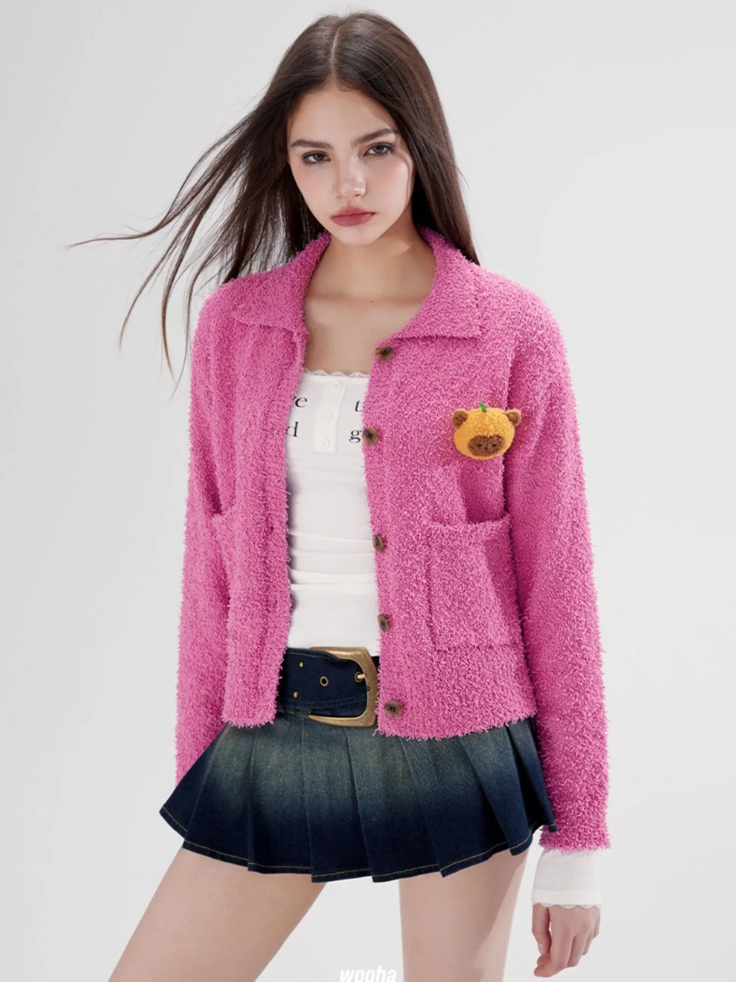 Vivit Casual Relax Corsage Animal Pop Knit-Jacket